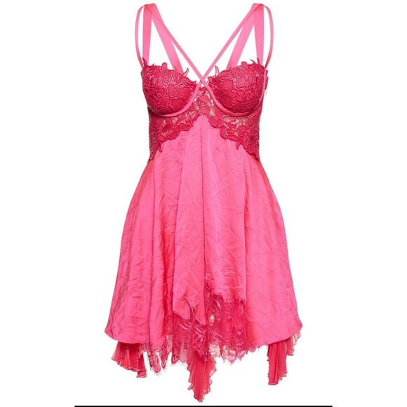 NWT Versace Runway Pink Lace Trim Satin Silk Mini Dress IT 40/US 4 - Picture 1 of 16